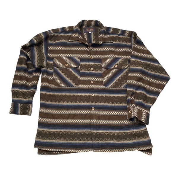 Vintage Jackets & Blazers - Vintage striped geometric Aztec wool blend woven flannel button down shirt